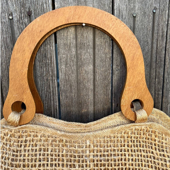 Philippine Floral Raffia Purse Embroidered Wooden Handle Handmade‎ - Picture 4 of 8